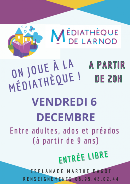 On joue à la médiathèque ! Vendredi 6 décembre à partir de 20h