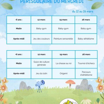 Périscolaire du mercredi : planning de mars
