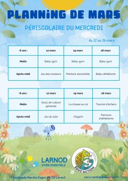 Périscolaire du mercredi : planning de mars
