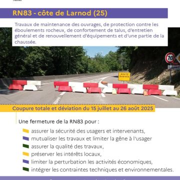 Fermeture RN83 du 15 juillet au 26 août
