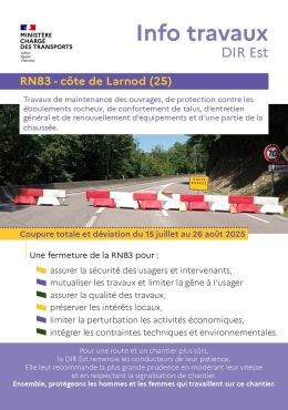 Fermeture RN83 du 15 juillet au 26 août