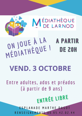 On joue à la médiathèque ! Vendredi 3 octobre à partir de 20h