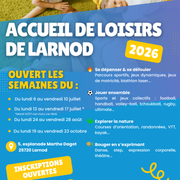 Accueil de loisirs de Larnod – Été 2026 : les inscriptions sont ouvertes !